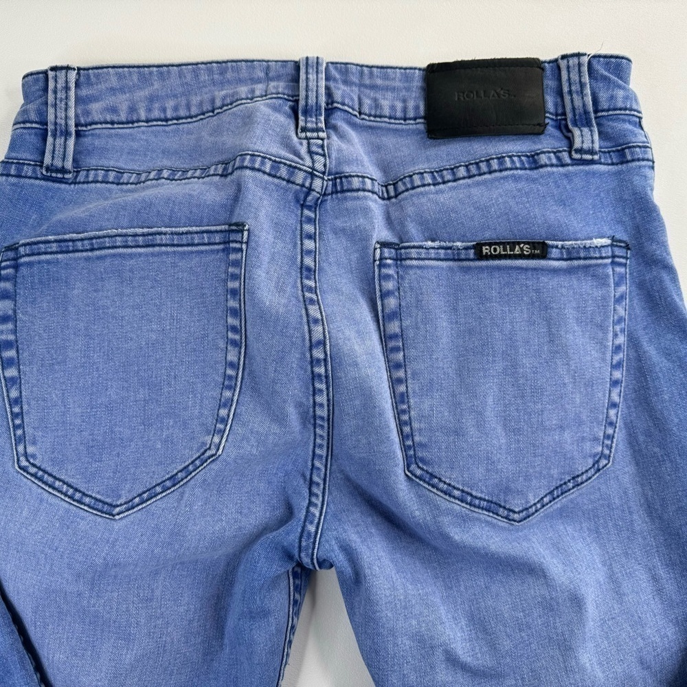 Rolla’s Slim Rollies Bold Blue Destroy Men Distressed Jeans Size 30 - Picture 9 of 14